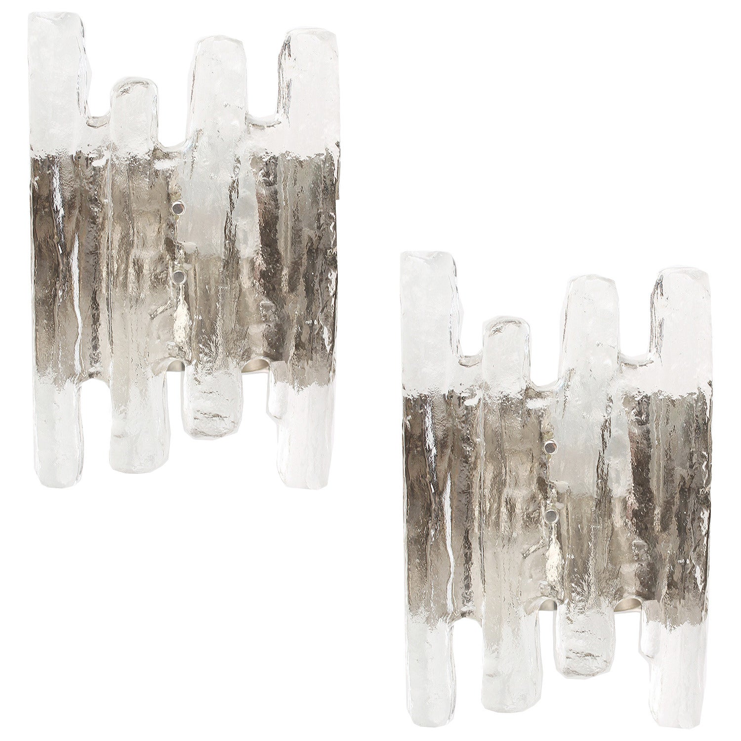 Pair of Kalmar Murano Glass Sconces Chrome Wall Fixtures  
