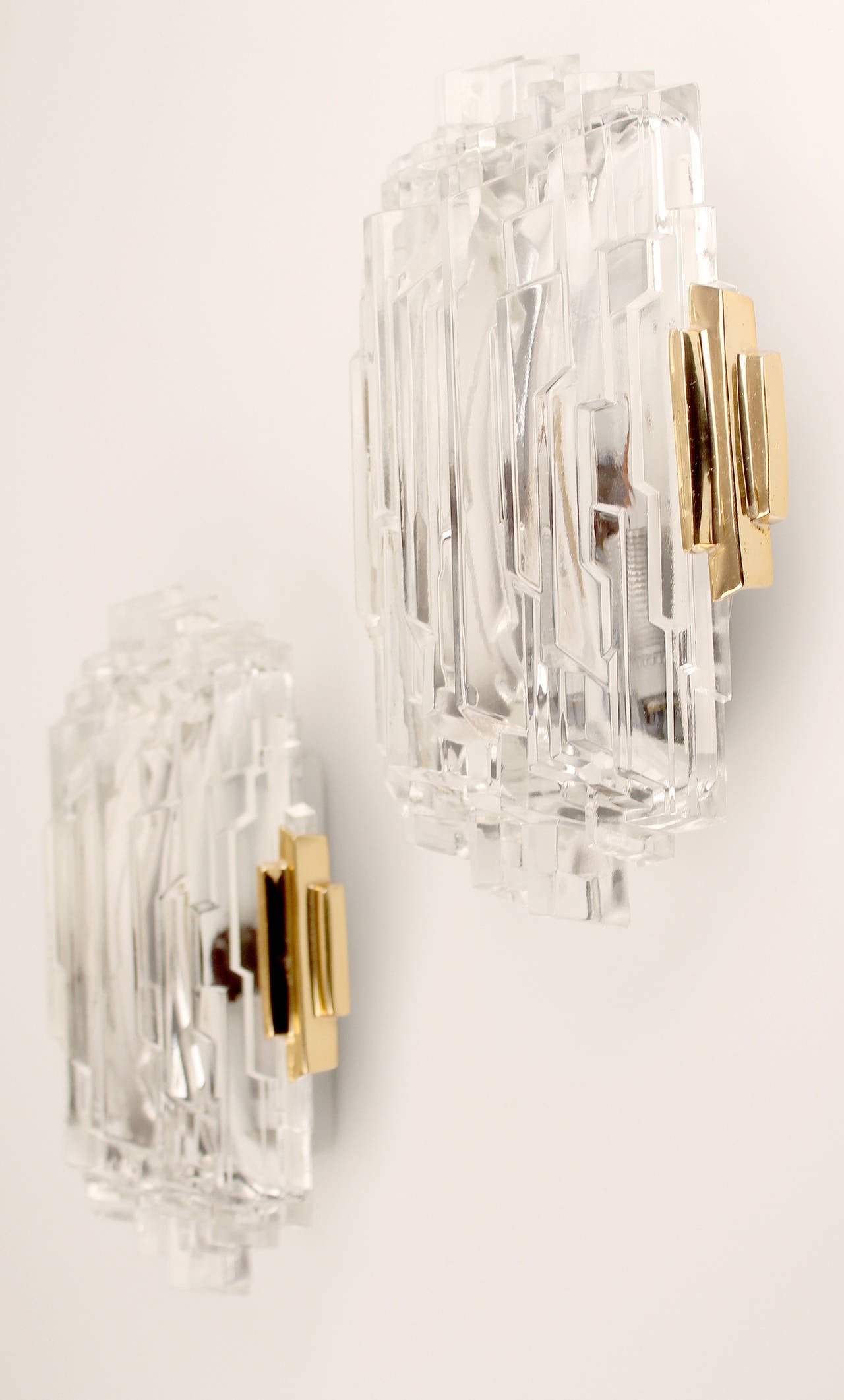 French Pair of  Sculptural Orrefors Glass Vanity Mirror Sconces