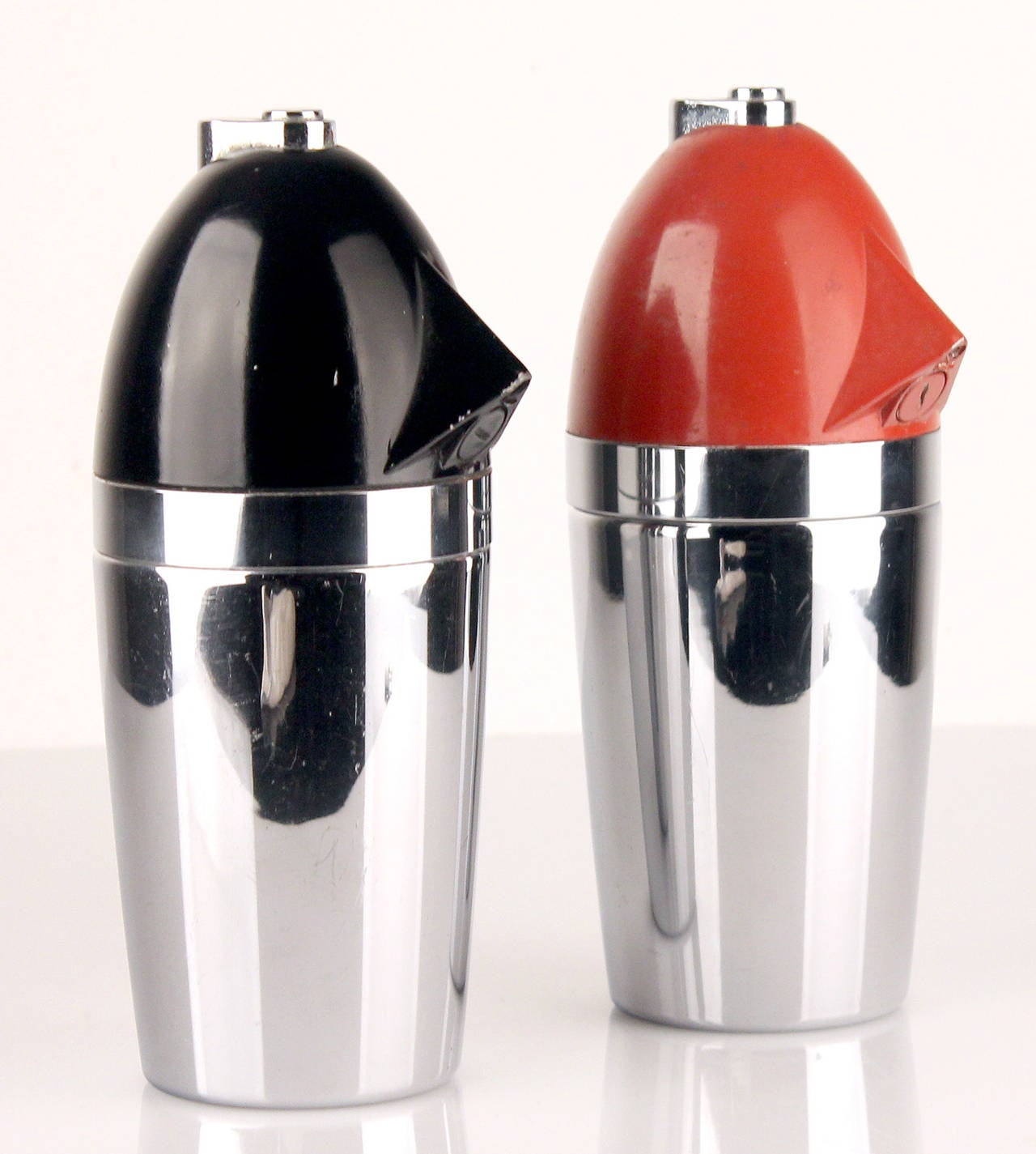 American Pair of Art Deco Syphon Bottle, Chrome and Red and Black Enamel For Sale