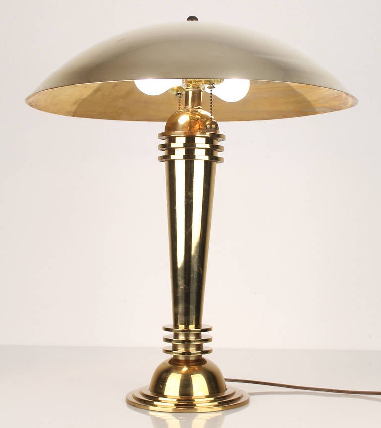 Pair Very Large Brass Art Deco Modernist Style Table Lamps, Machine Age
