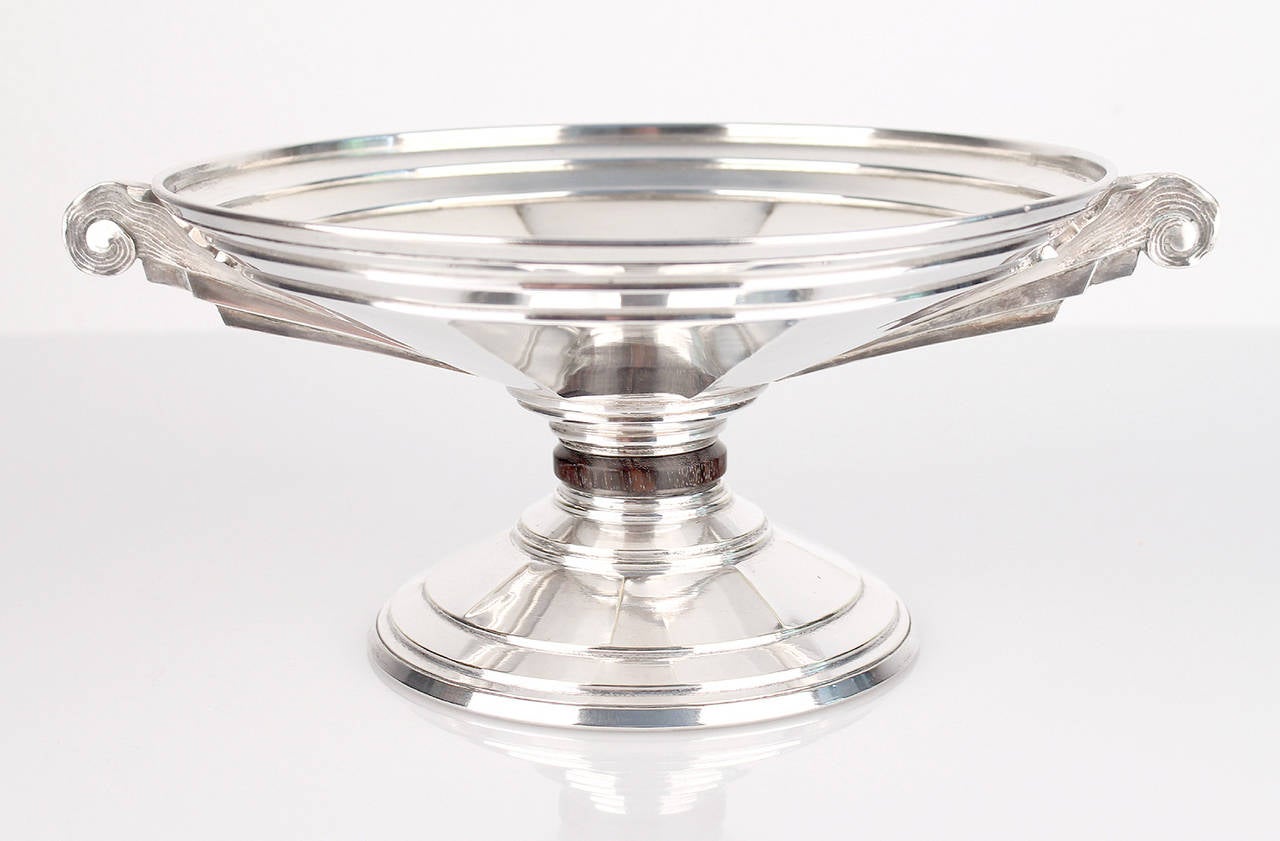 French Art Deco Silverplate Bowl in the manner of Edgar Brandt or Christofle

The Art Deco style name was derived from the Exposition Internationale des Arts Décoratifs et Industriels Modernes, held in Paris in 1925, where the style was first