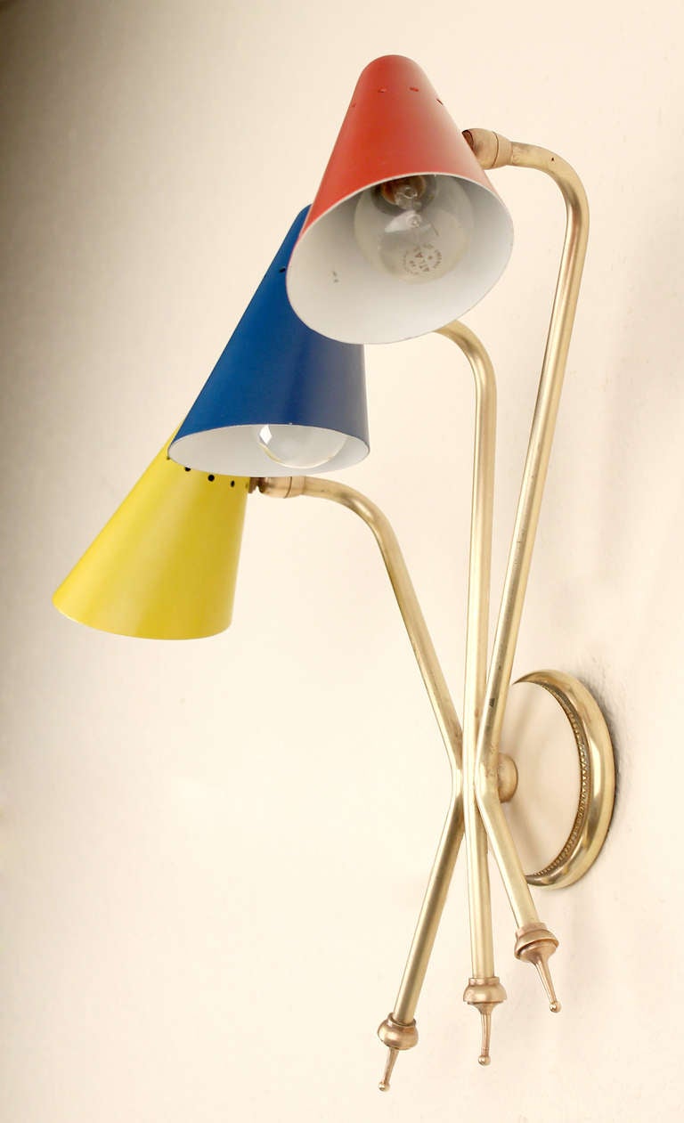1950 s Italian Triple Sconce Brass Gold Stilnovo Arredoluce Era at 1stdibs