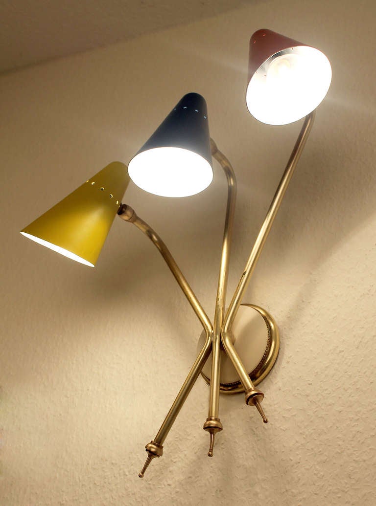 1950 s Italian Triple Sconce Brass Gold Stilnovo Arredoluce Era at 1stdibs