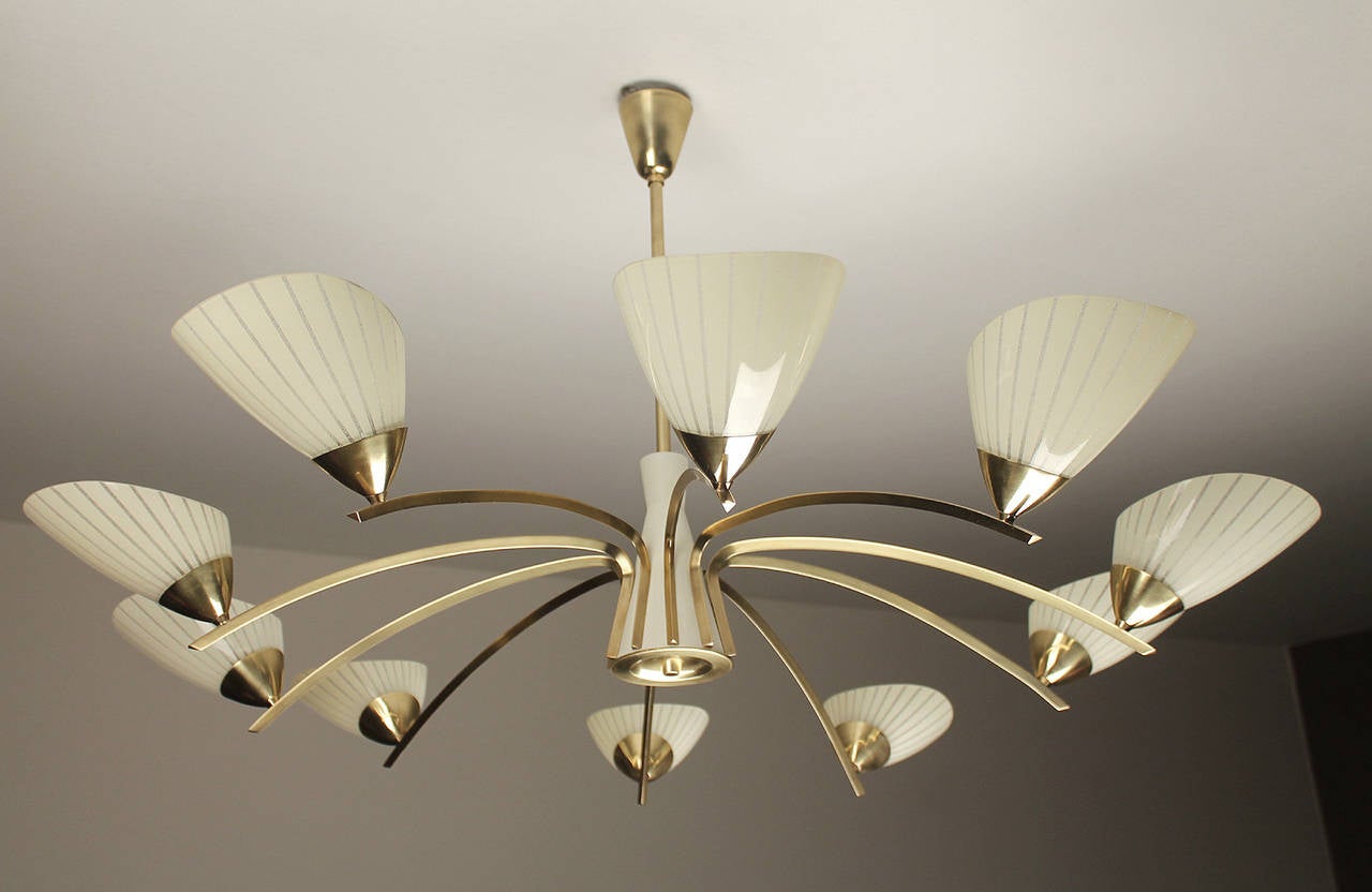 Large Austrian Chandelier Brass and Glass Champagne Cups Ceiling