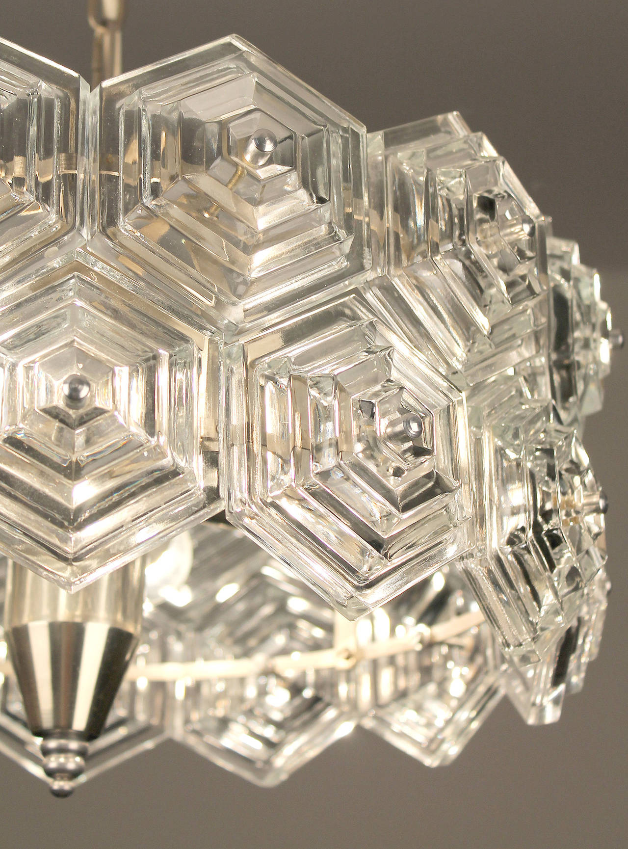 MidCentury Glass Prisms Chandelier Chrome Ceiling Fixture Kinkeldey