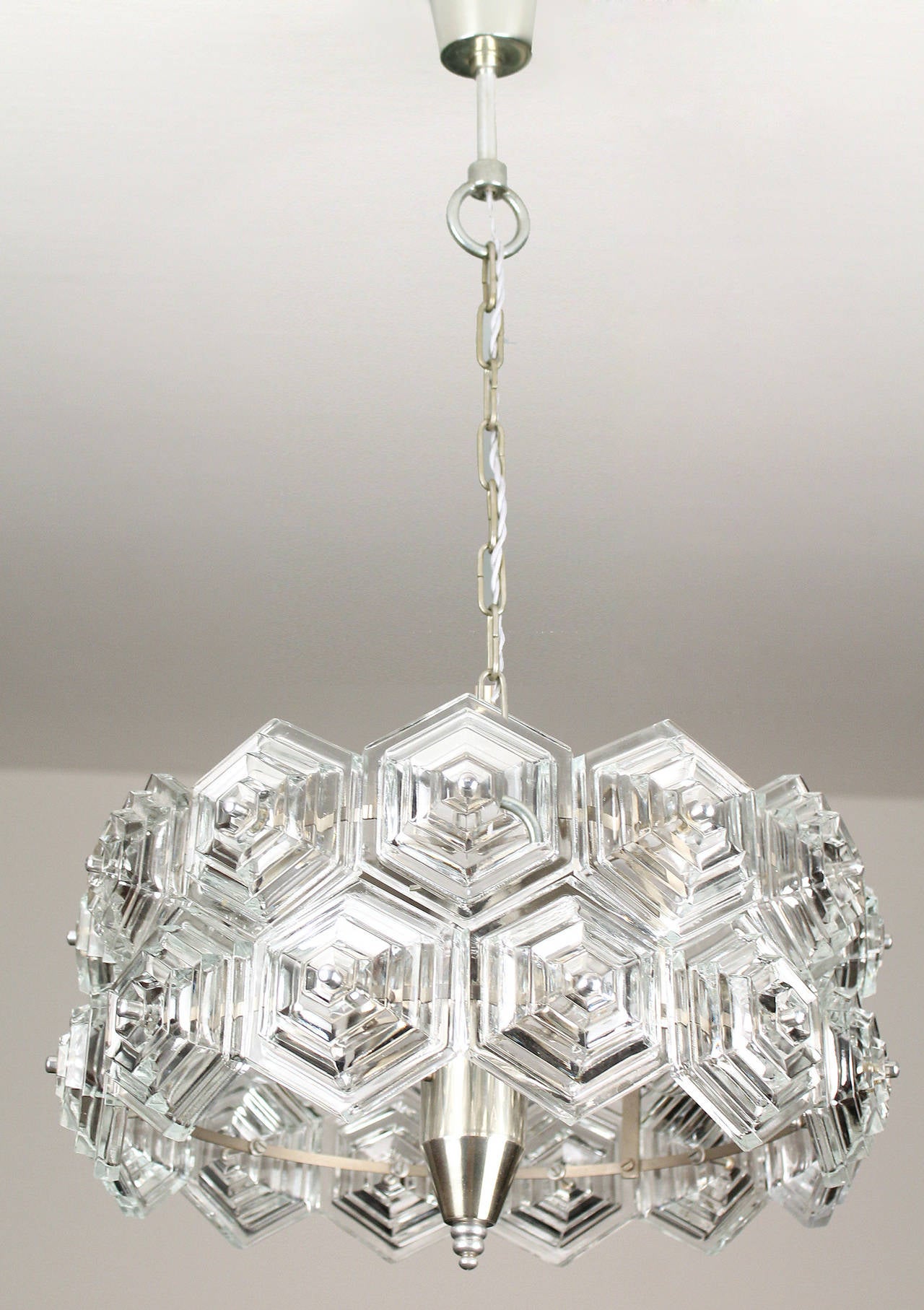 MidCentury Glass Prisms Chandelier Chrome Ceiling Fixture Kinkeldey