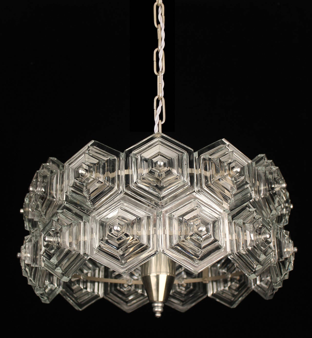 MidCentury Glass Prisms Chandelier Chrome Ceiling Fixture Kinkeldey