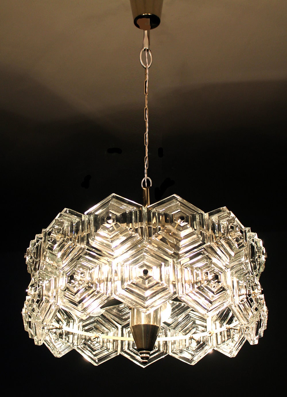 MidCentury Glass Prisms Chandelier Chrome Ceiling Fixture Kinkeldey