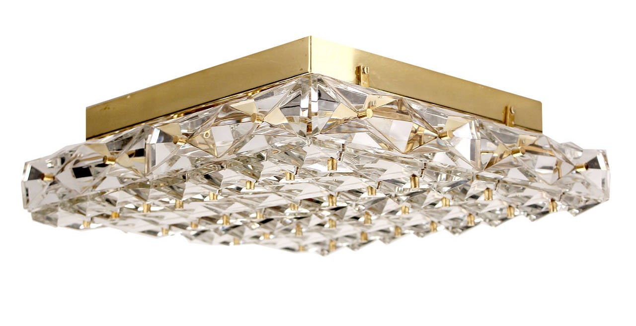 Mid-Century Modern Kinkeldey Crystal Flush Light Chandelier Antique Lighting Brass Ceiling Austrian
