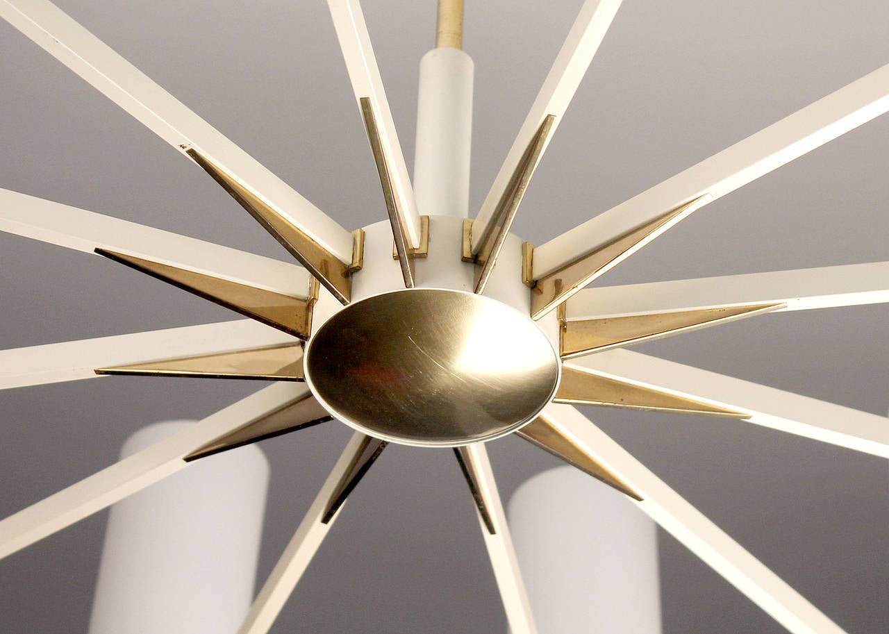 Very Large Sunburst Brass Chandelier Glass Ceiling Fixture Italian Design 60s 2