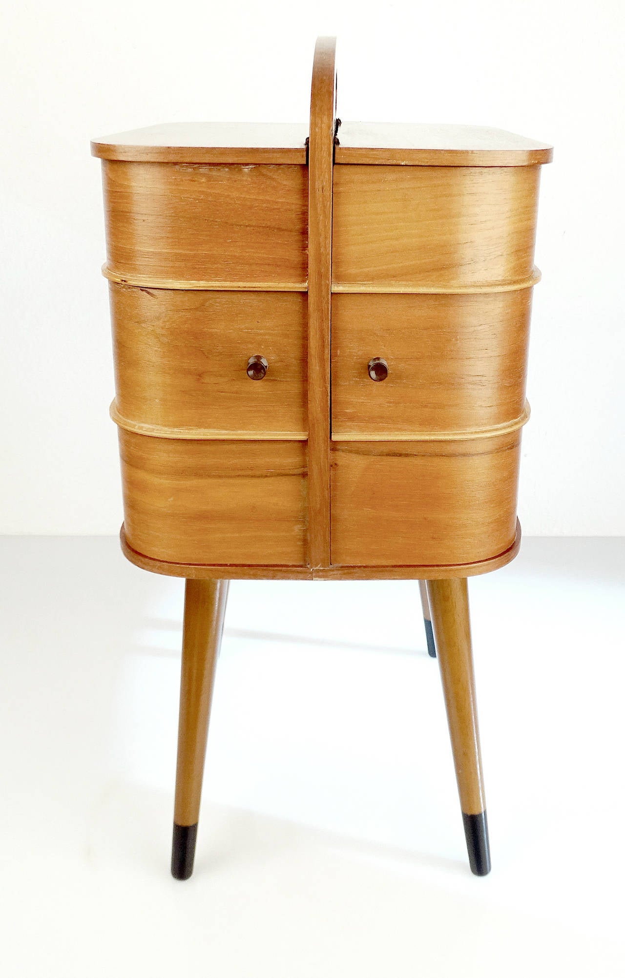 Danish Portable Sewing Box Vanity Side Table with Revolving Drawers In Excellent Condition In Bremen, DE