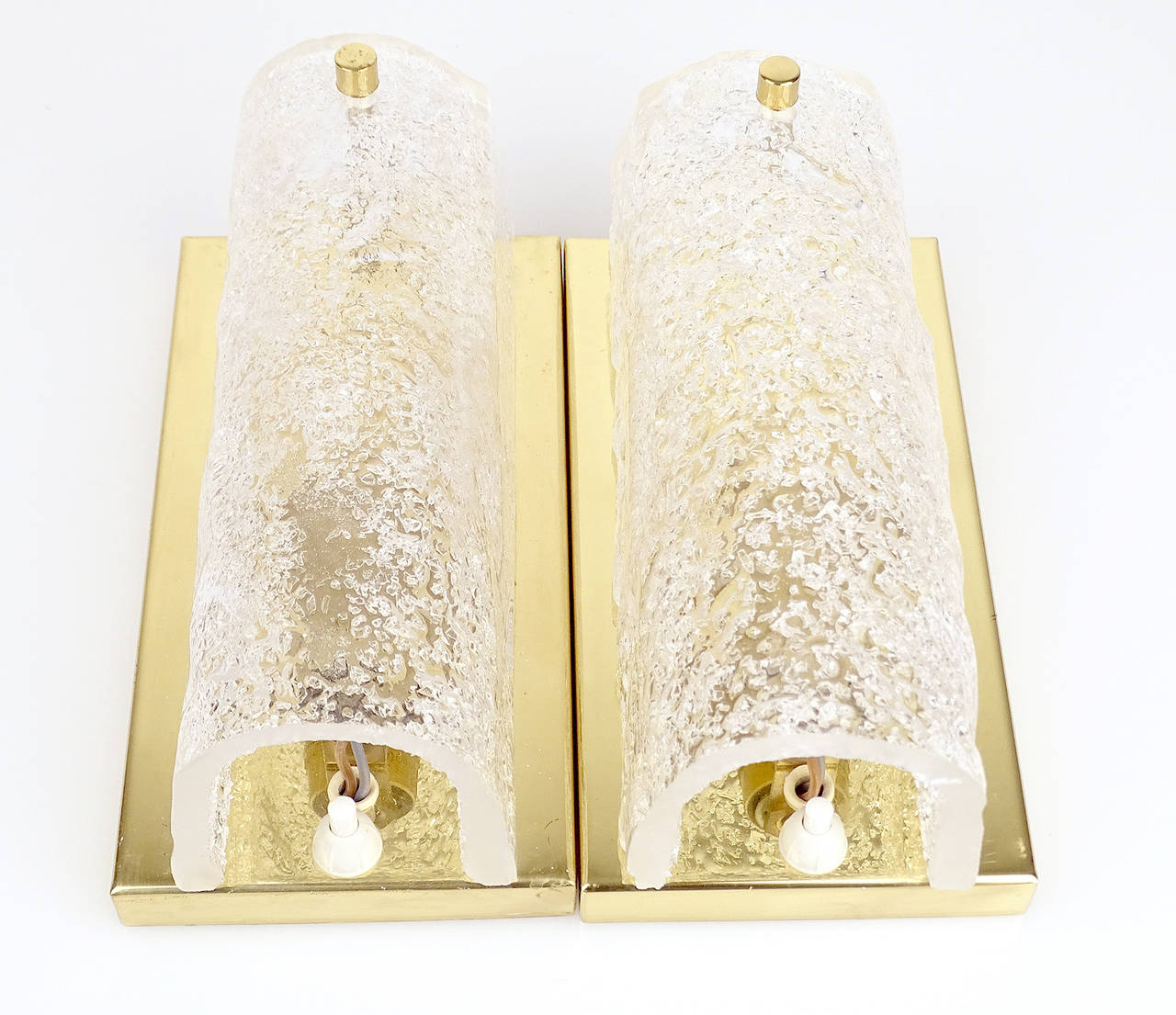 Mid-20th Century Pair of Hillebrand Murano Glass & Gold Brass Sconces, 1960s Modernist Design