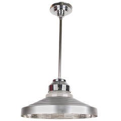 French Machine Age Art Deco Holophane Chandelier, 1930s Modernist Pendant Light 9