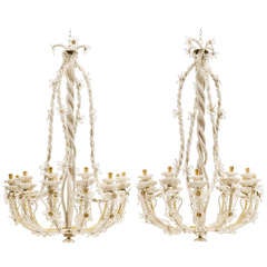 Pair of Large and Glamourous Genoese Beaded Glass Chandeliers c.1940