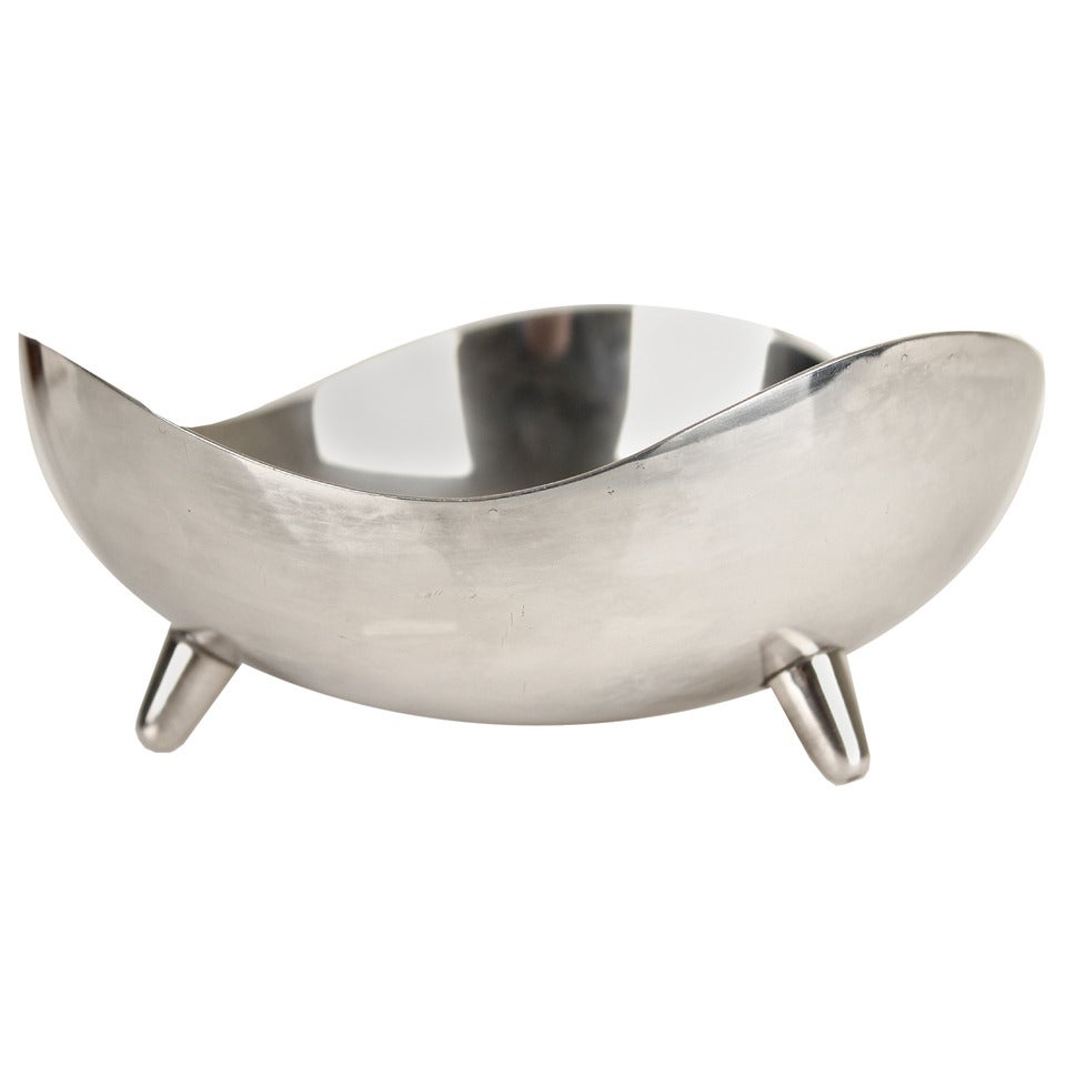 Danish Modern Hans Jensen Silver Plated Trinket Vide Poche Bowl, 1960s Design For Sale