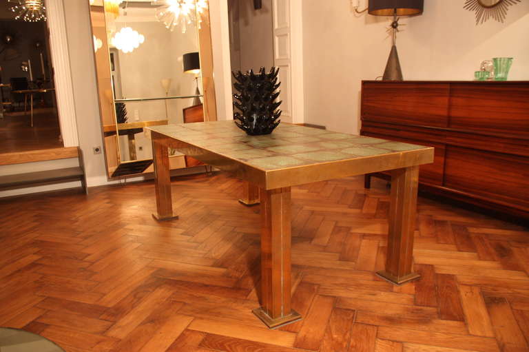 Dining Table of Brass and Ceramic, France circa 1965 For Sale 3