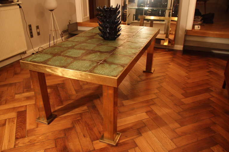 Dining Table of Brass and Ceramic, France circa 1965 For Sale 4