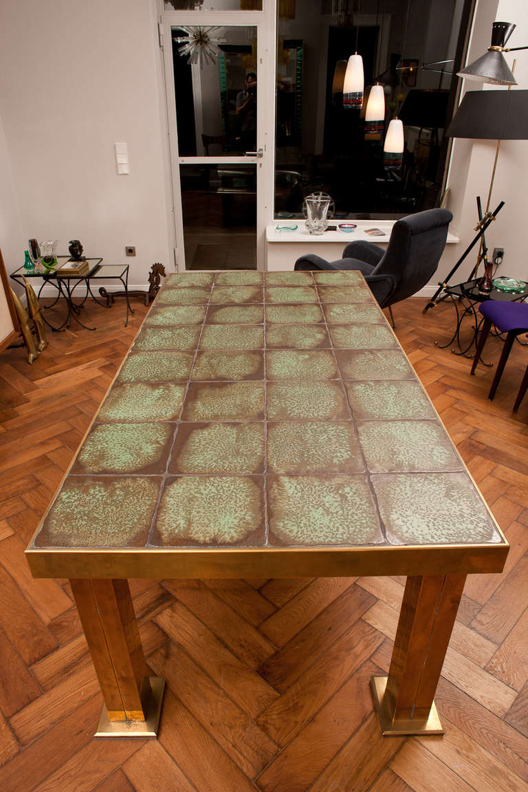 Dining Table of Brass and Ceramic, France circa 1965 For Sale 2