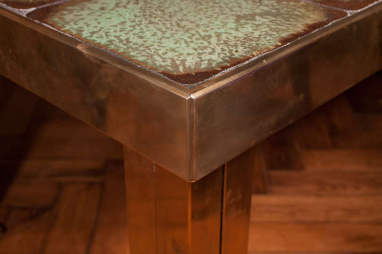 Mid-20th Century Dining Table of Brass and Ceramic, France circa 1965 For Sale