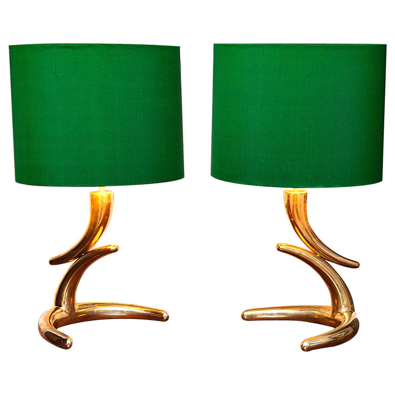 Pair of French Brass Table Lamps in the Style of Philippe Hiquily