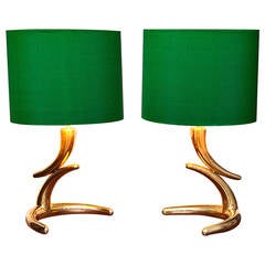 Pair of French Brass Table Lamps in the Style of Philippe Hiquily, circa 1970 3