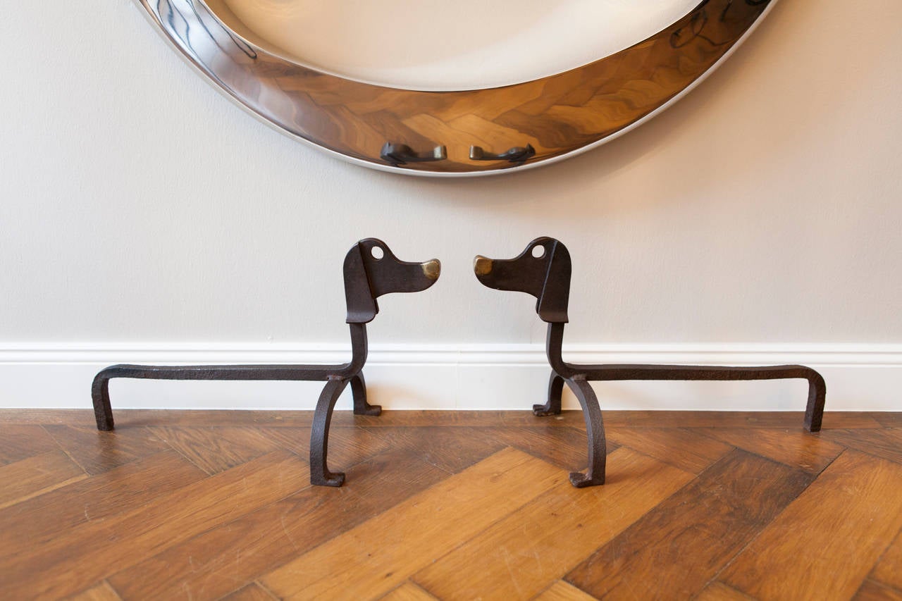 Pair of Andirons by Edouard Schenck, France, circa 1940