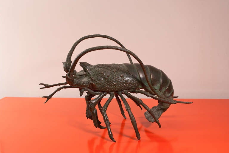 Very rare original size big bronze Lobster, France circa 1940. Precision-crafted handmade in a detail specifically work.
