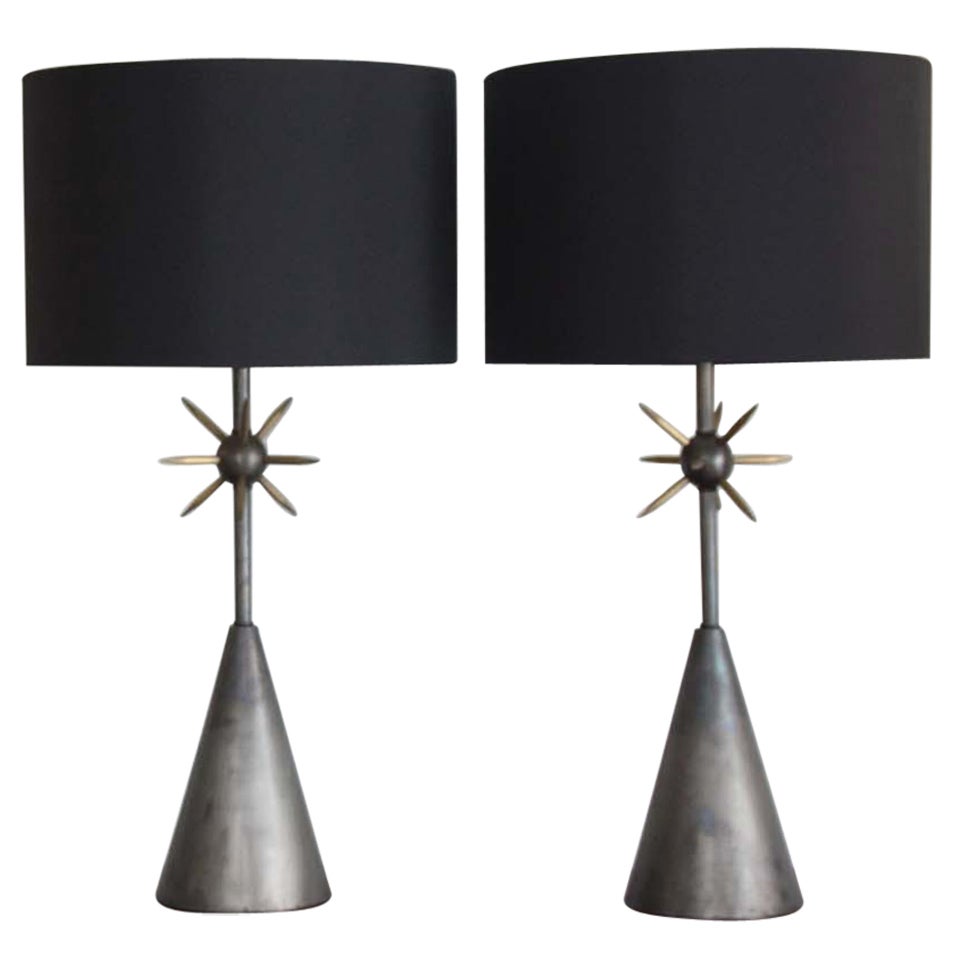 Pair of bronze star table lamps