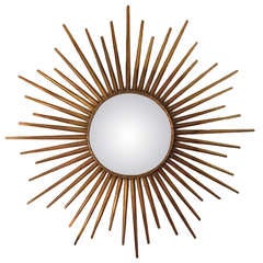 Big brass convex sunburst mirror, 193 cm diameter, France circa 1950