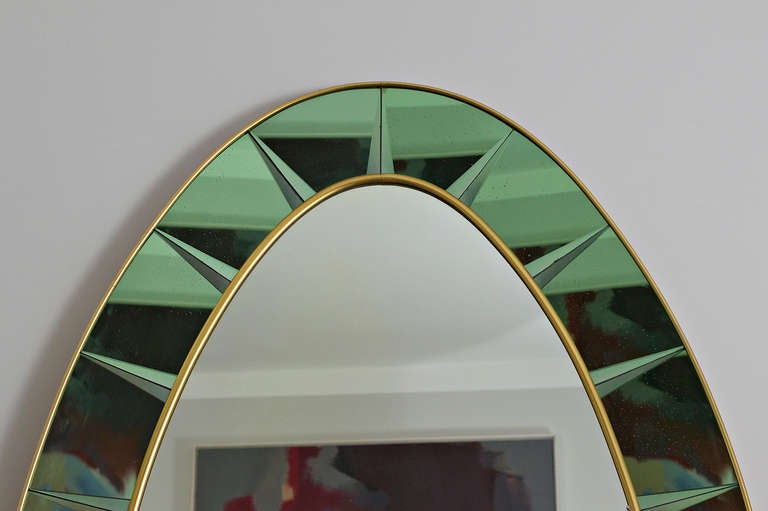 Italian Cristal Art Green Glass Large Mirror, Italy, circa 1955
