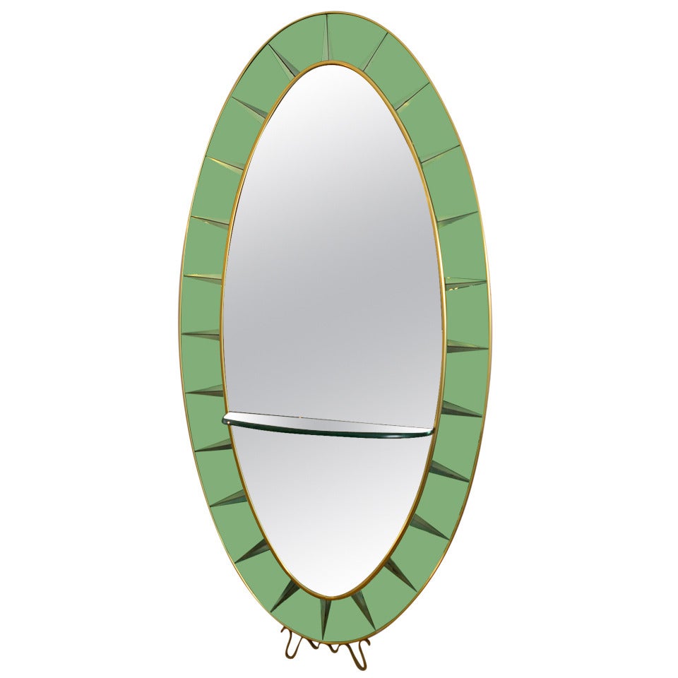 Cristal Art Green Glass Large Mirror, Italy, circa 1955