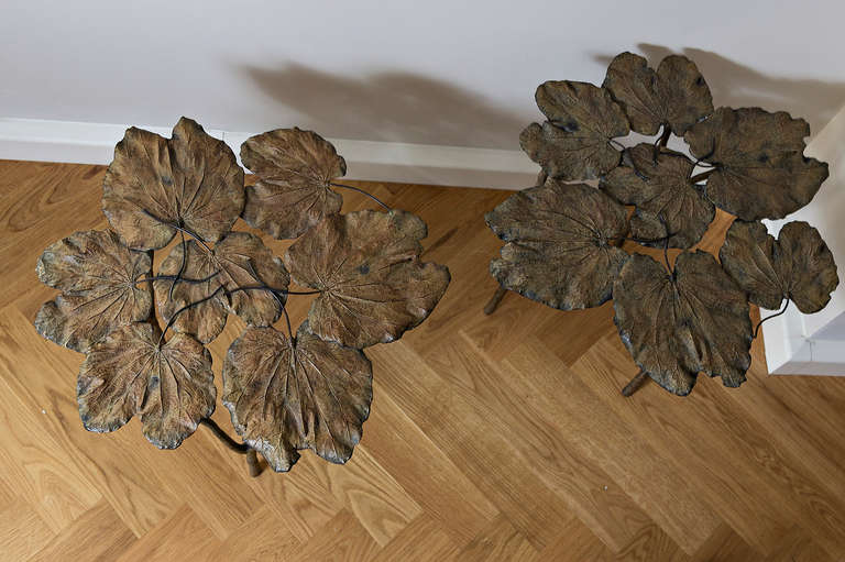 Pair of Leaf Bronze Side Tables For Sale 4