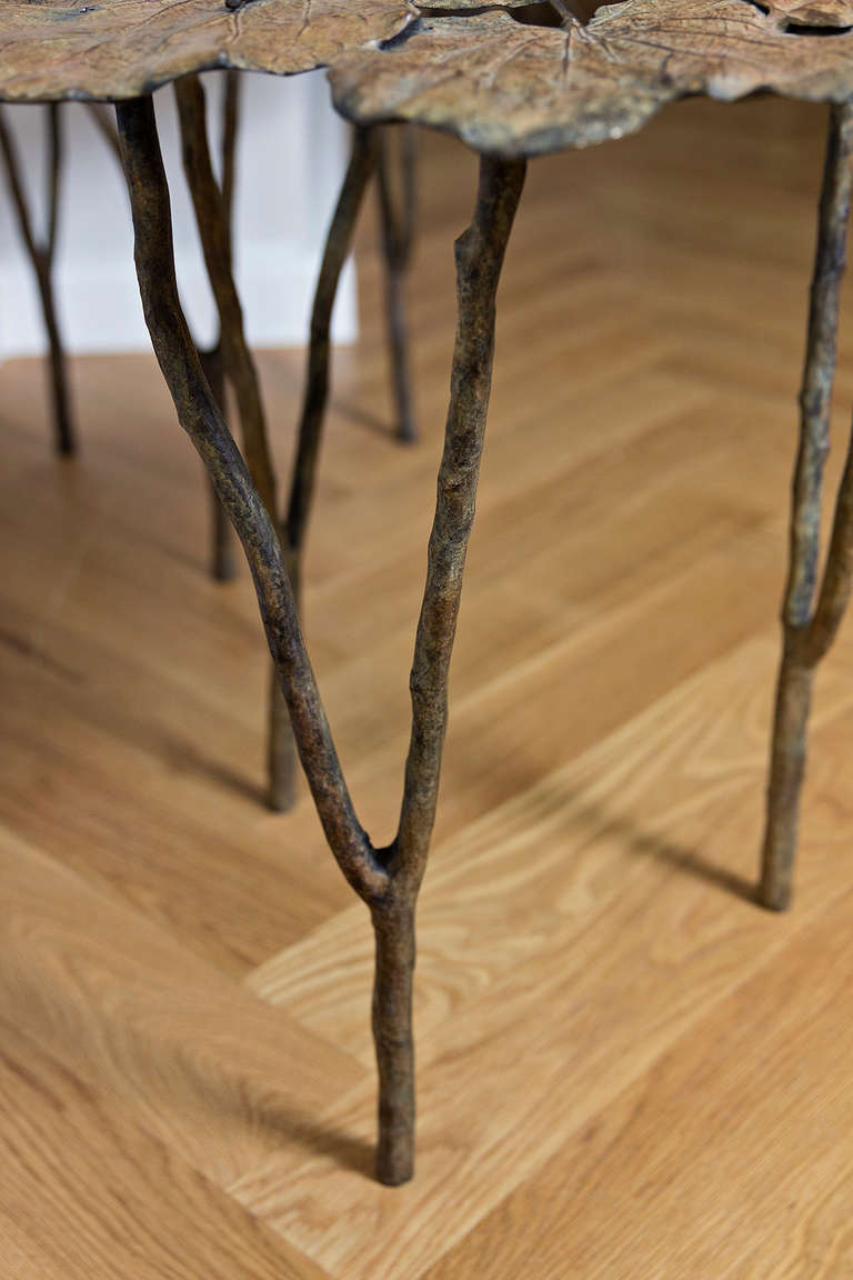 Late 20th Century Pair of Leaf Bronze Side Tables For Sale