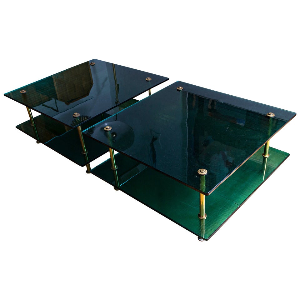 Sofa Tables by Raphael in Green Glass by Saint Gobain, France circa 1960