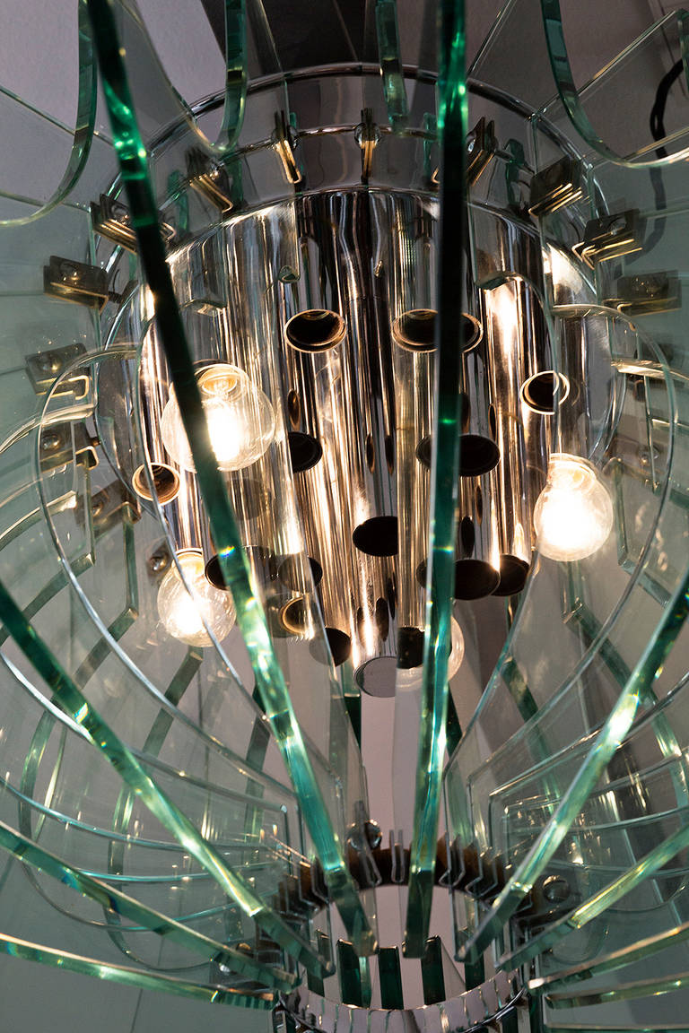 Chrome Big Fontana Arte Chandelier, Italy, circa 1960