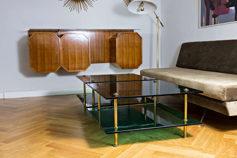 French Sofa Tables by Raphael in Green Glass by Saint Gobain, France circa 1960