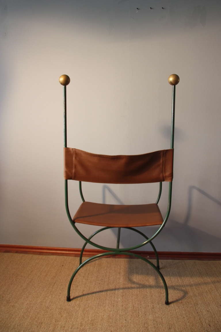 Iron chairs, Maison Jardin, France circa 1940, re-upholstered in leather 3