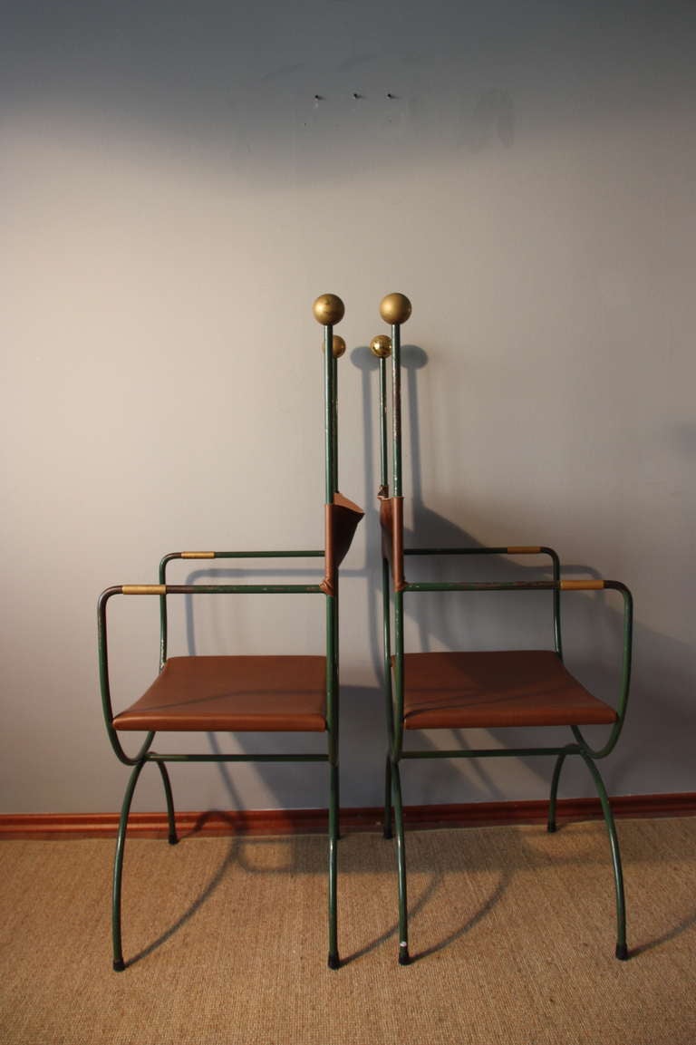 French Iron chairs, Maison Jardin, France circa 1940, re-upholstered in leather