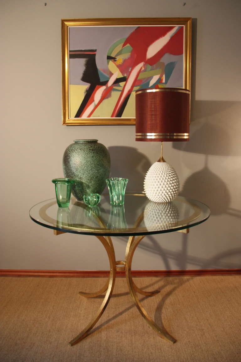 Glass Gilt Iron Table By Roger Thibier, France circa 1960