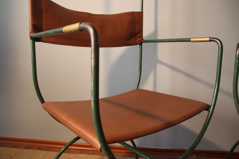 Iron chairs, Maison Jardin, France circa 1940, re-upholstered in leather 2