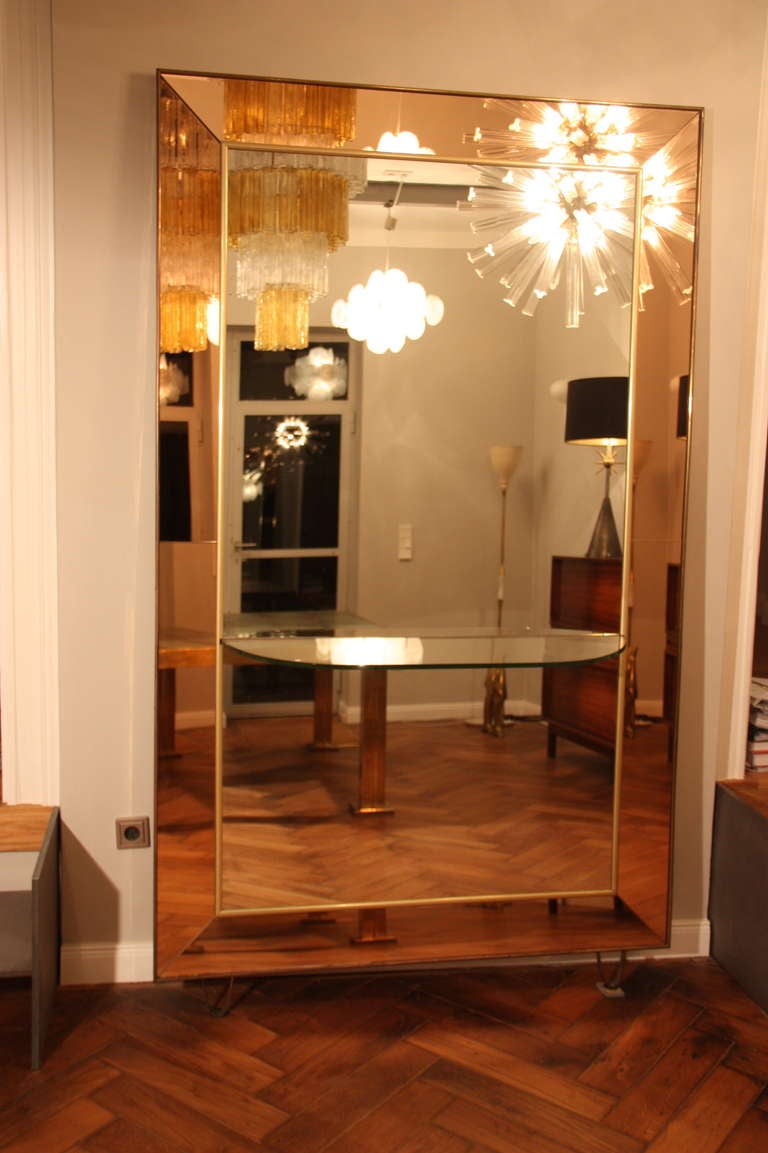 Crystal Art, Italy circa 1950, brass framed glass console colored mirror.