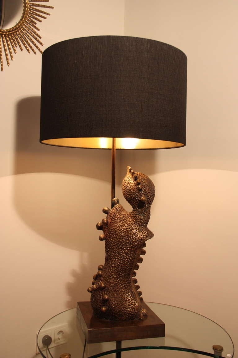 French Surreal Bronze Sculpture, Table Lamp, France Circa 1970