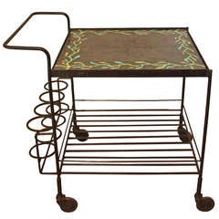Guidette Carbonell attr., ceramic and iron bar cart