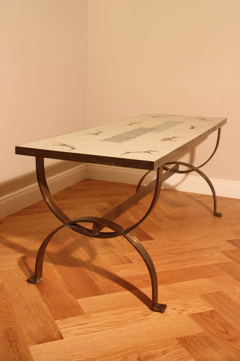 Brass Mosaic Coffee Table, France circa 1950 For Sale