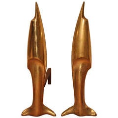 Pierre Legrain attributed Bronze Andirons circa 1930