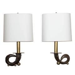 "Sheep Horn" Table Lamps by Gabriella Crespi, circa 1970