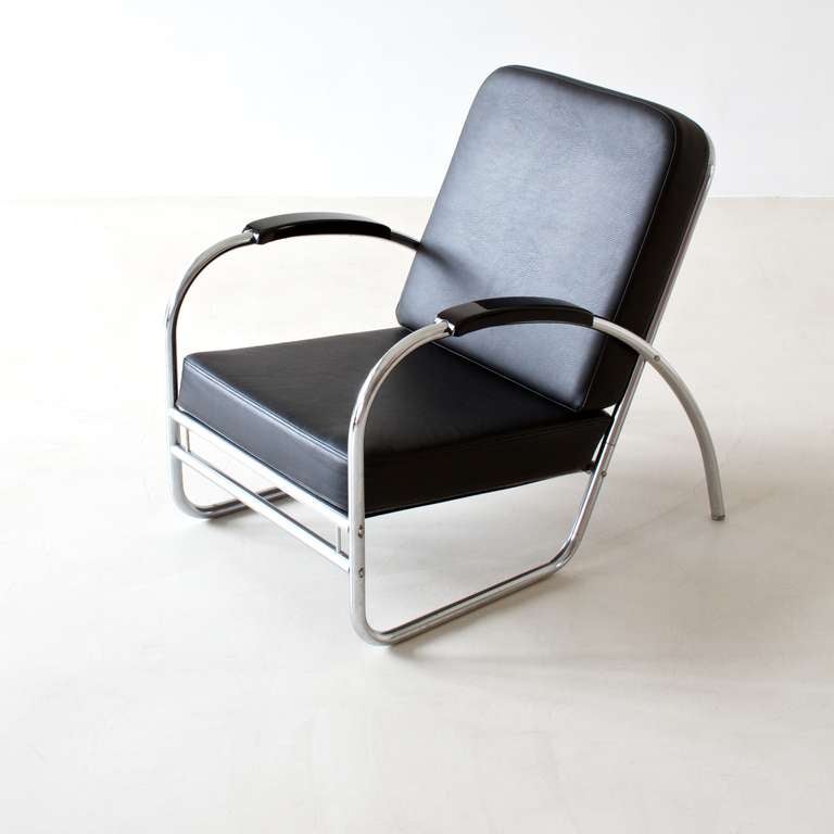 Leather 1930s Streamline Armchair For Sale