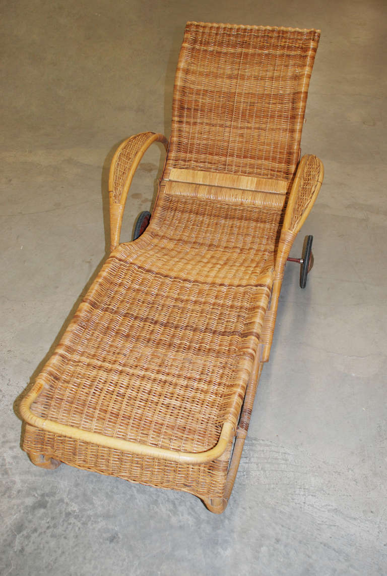 Mid-20th Century Chaise Lounge, Wicker and Bamboo