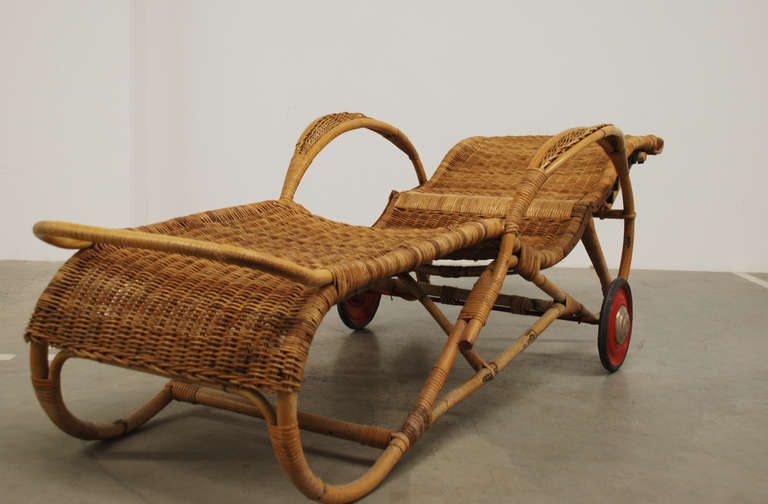 Chaise Lounge, Wicker and Bamboo In Fair Condition In Cologne, DE