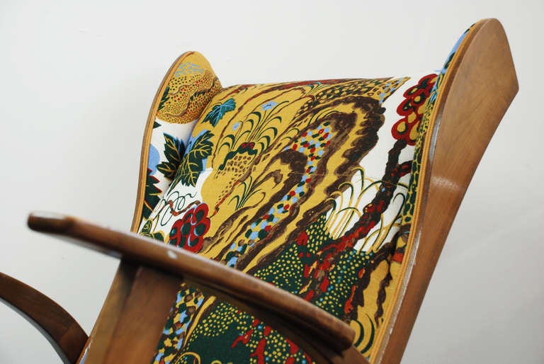 Wood Knoll Antimott rocking chair, new fabric Josef Frank 1945 For Sale
